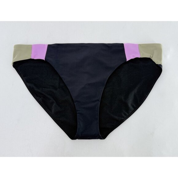 NWT Prana Womens Tulum Bikini Bottom Black Color Block Size L Summer Sustainable - Picture 1 of 6